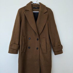 Zara Basic Camel Double-Breasted Wool Coat